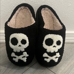Cozy Black Skull Kids Slippers
